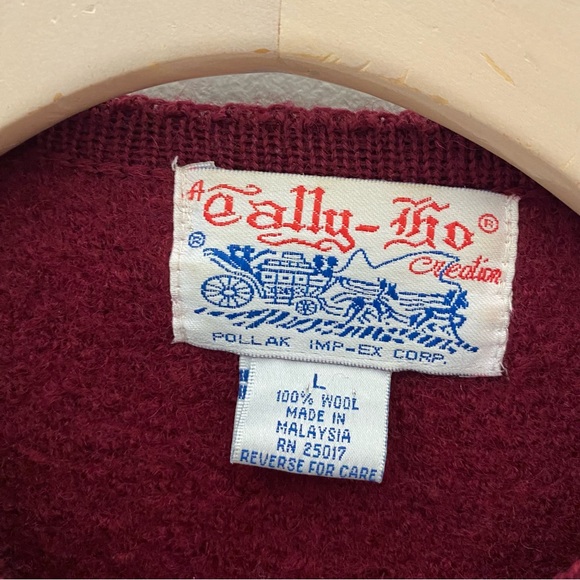 VINTAGE TALLY HO 100% Wool Cardigan - Picture 5 of 5